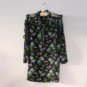 Sandro Spirituelle Lace-Inset Ruffled Floral Dress